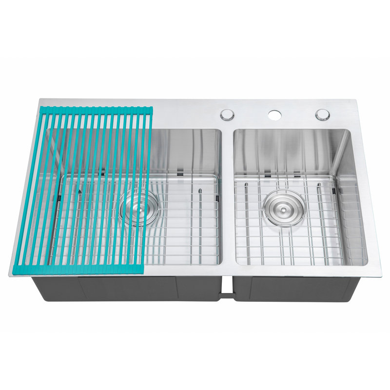 CozyBlock 36 " L Drop-In Double Bowl Stainless Steel Kitchen Sink