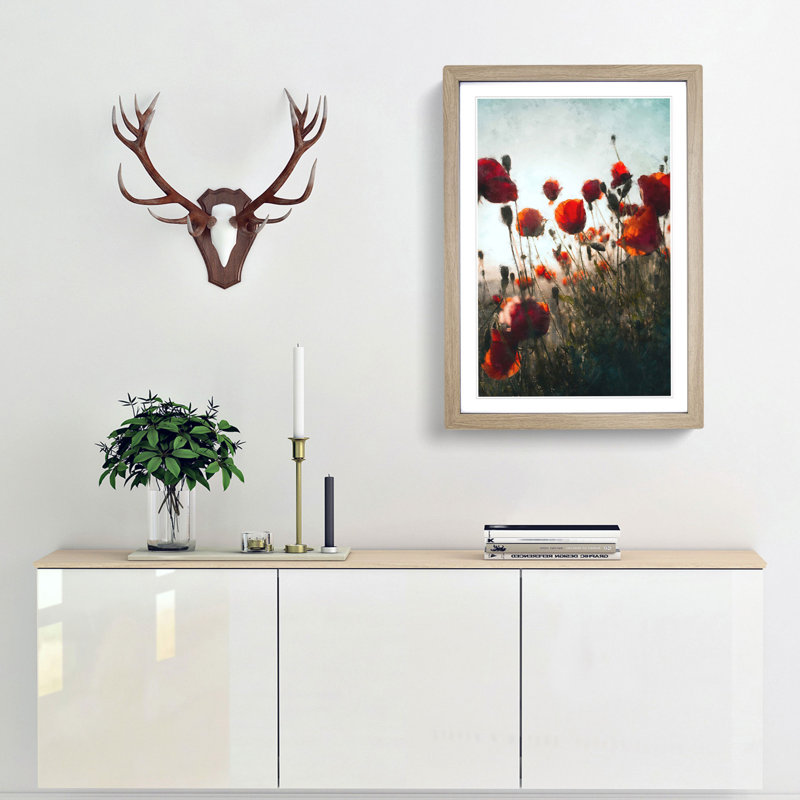 Poppy Flowers - Picture Frame Painting Print, Oak Framed, 45cm H x 33cm W x 2cm D