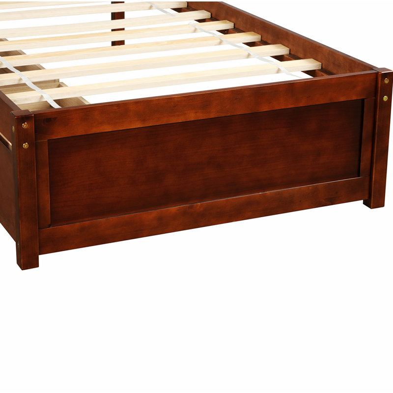 Lit plateforme moderne avec deux tiroirs spacieux et une tête de lit élégante pour plus de confort et d'organisation, Noyer