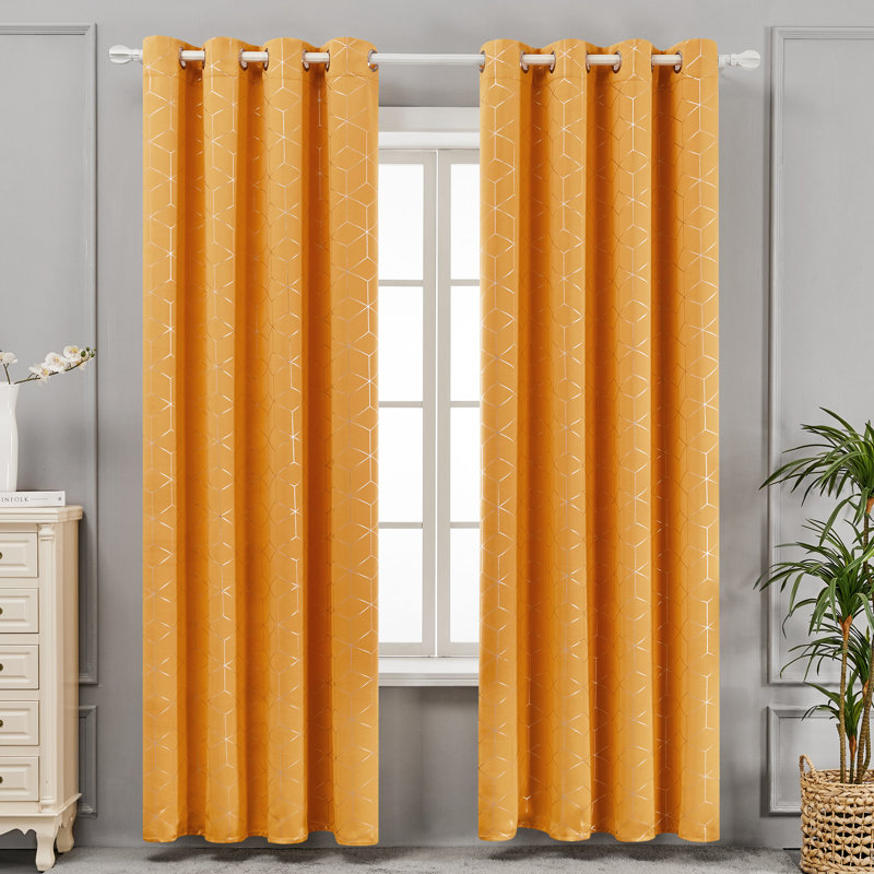 Deconovo Silver Diamond Pattern Curtain Pair, 52" W x 72" L, Orange Flame