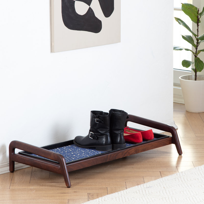 Support à bottes en bois massif de qualité supérieure avec tapis en fibre de coco naturelle - Rangement pour chaussures