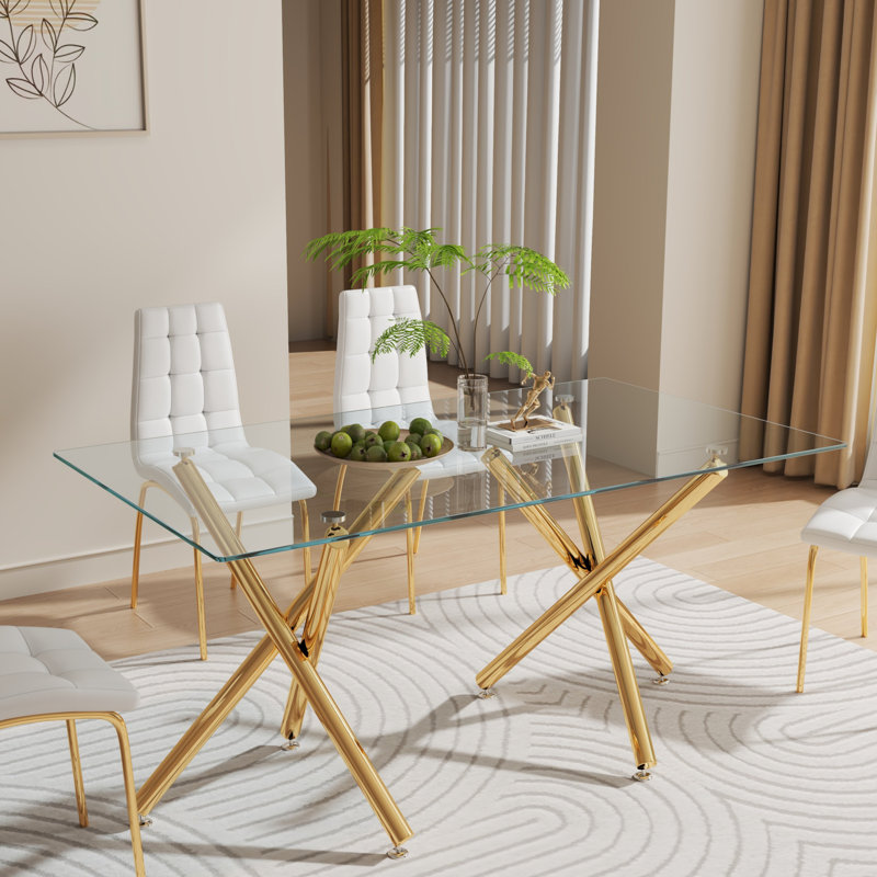 Chrislynn Glass Top Metal Base Dining Table, Gold