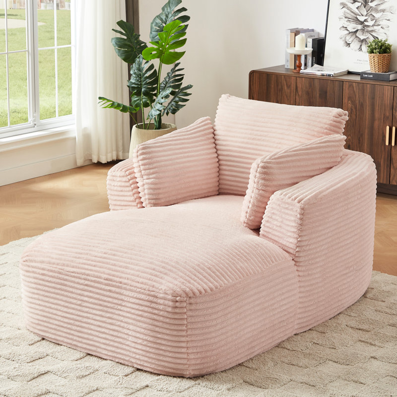 Très grand canapé en velours côtelé rose, sans assemblage, esthétique moderne pour chaise longue à siège simple, doux au toucher, espaces intérieurs idéaux
