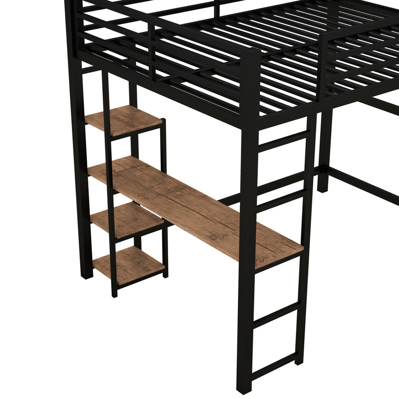 Lit mezzanine double en métal avec bureau et rangement, noir - Solution compacte pour les petites chambres