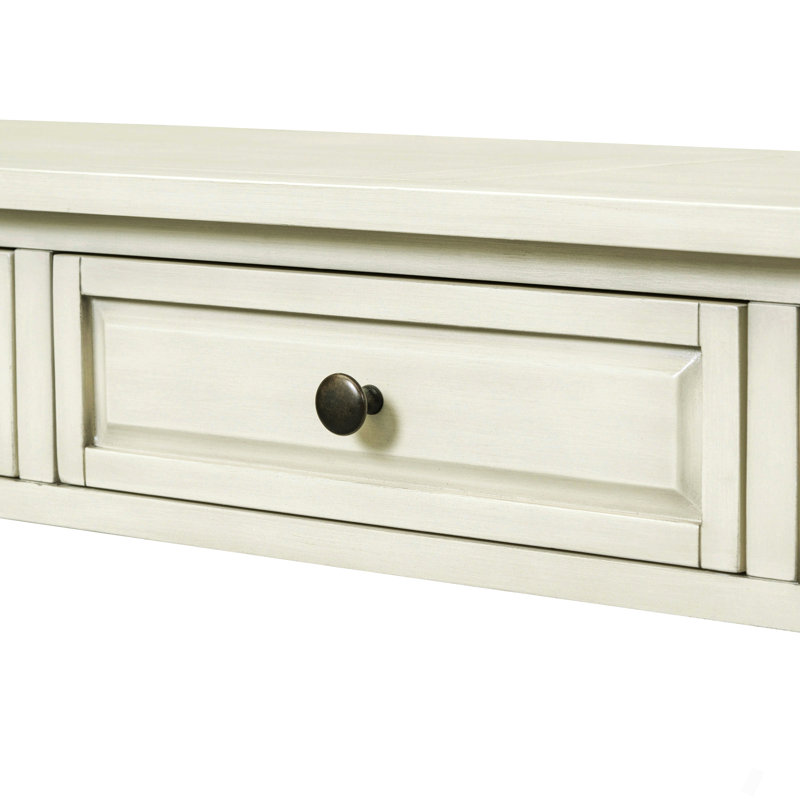 Console de 63 po de long avec tiroirs et tablette pour le hall d'entrée, le couloir et le salon, Blanc antique