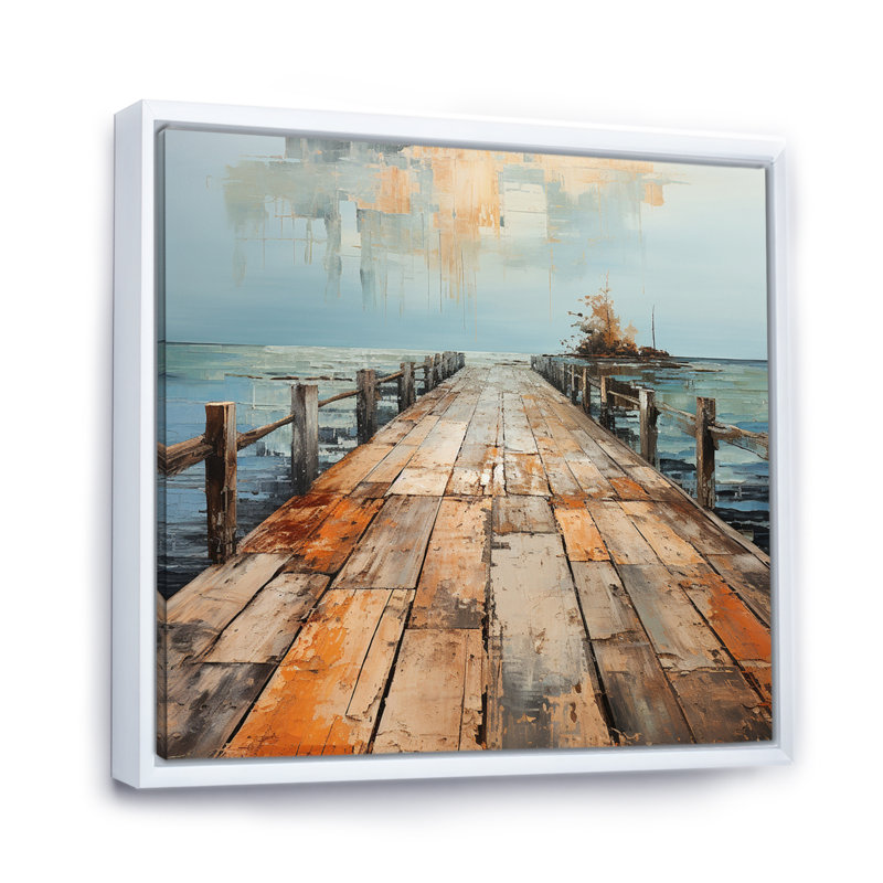 Point de vue Wylo Coastal Pier Pointillism III - impression, H 36 po x l 36 po x P 1,5 po, Cadre flottant blanc
