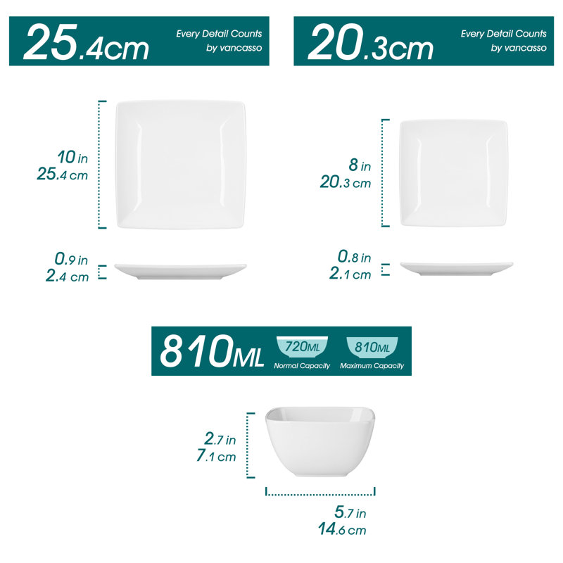 12-Piece Stoneware Dinner Set - Service for 4, White