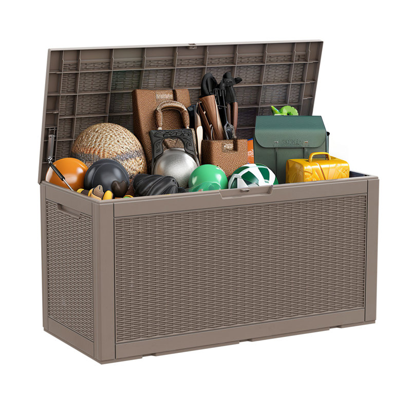 Olilawn 100 Gallons Resin Outdoor Storage Deck Box, the rattan version is beautiful and practical, Brown