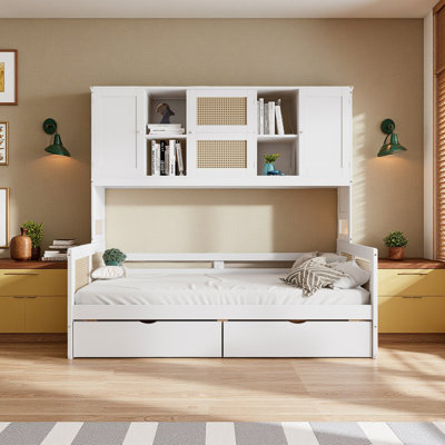 Wooden Daybed With 2 Drawers, And All-In-One Cabinet And Shelf