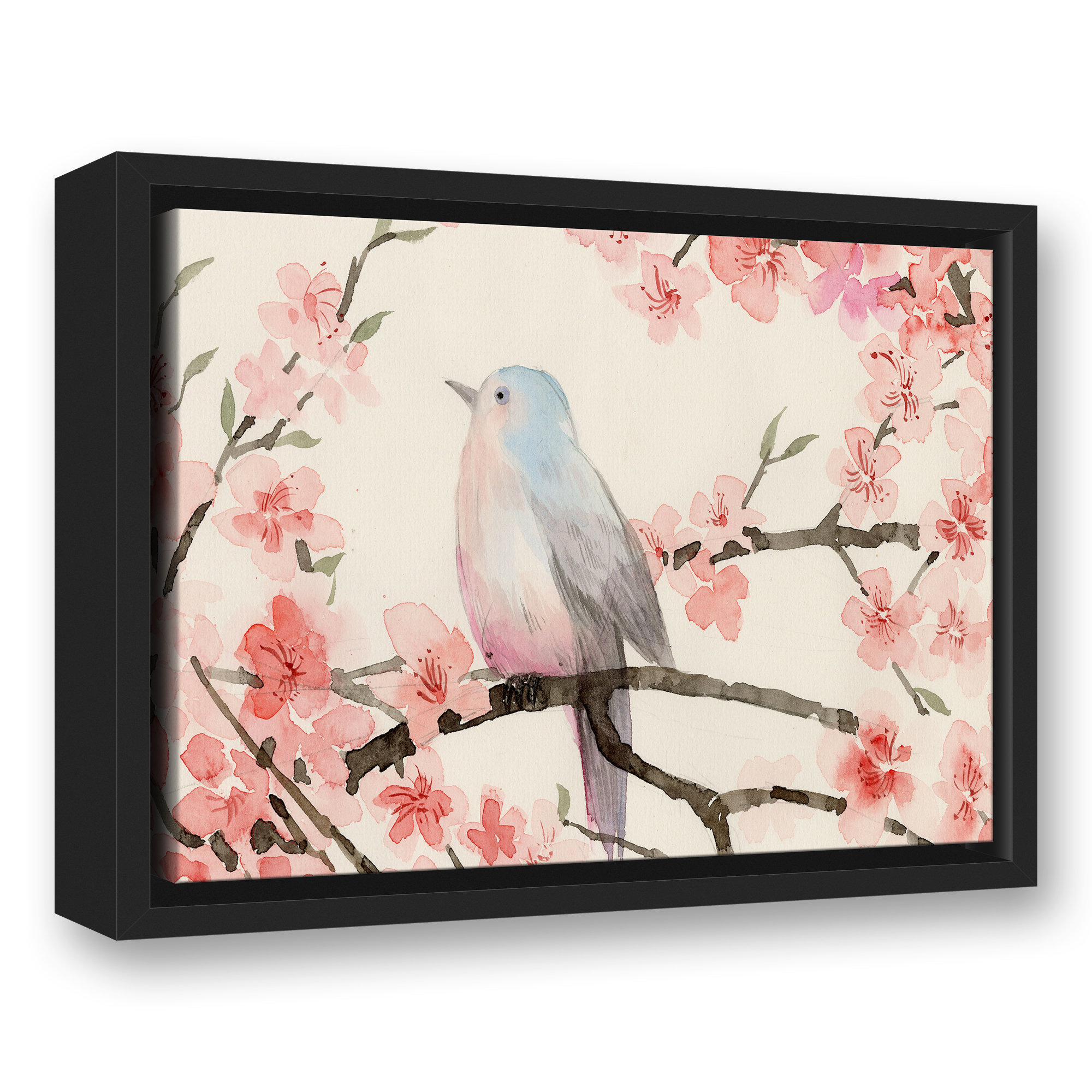 Winston Porter Bird On Blossoms Framed On Canvas Print | Wayfair