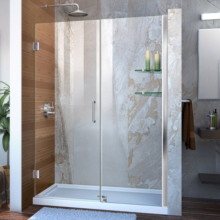 Unidoor 52" W x 72" H Frameless Shower Door and Fixed Panel with ClearMax™ Technology