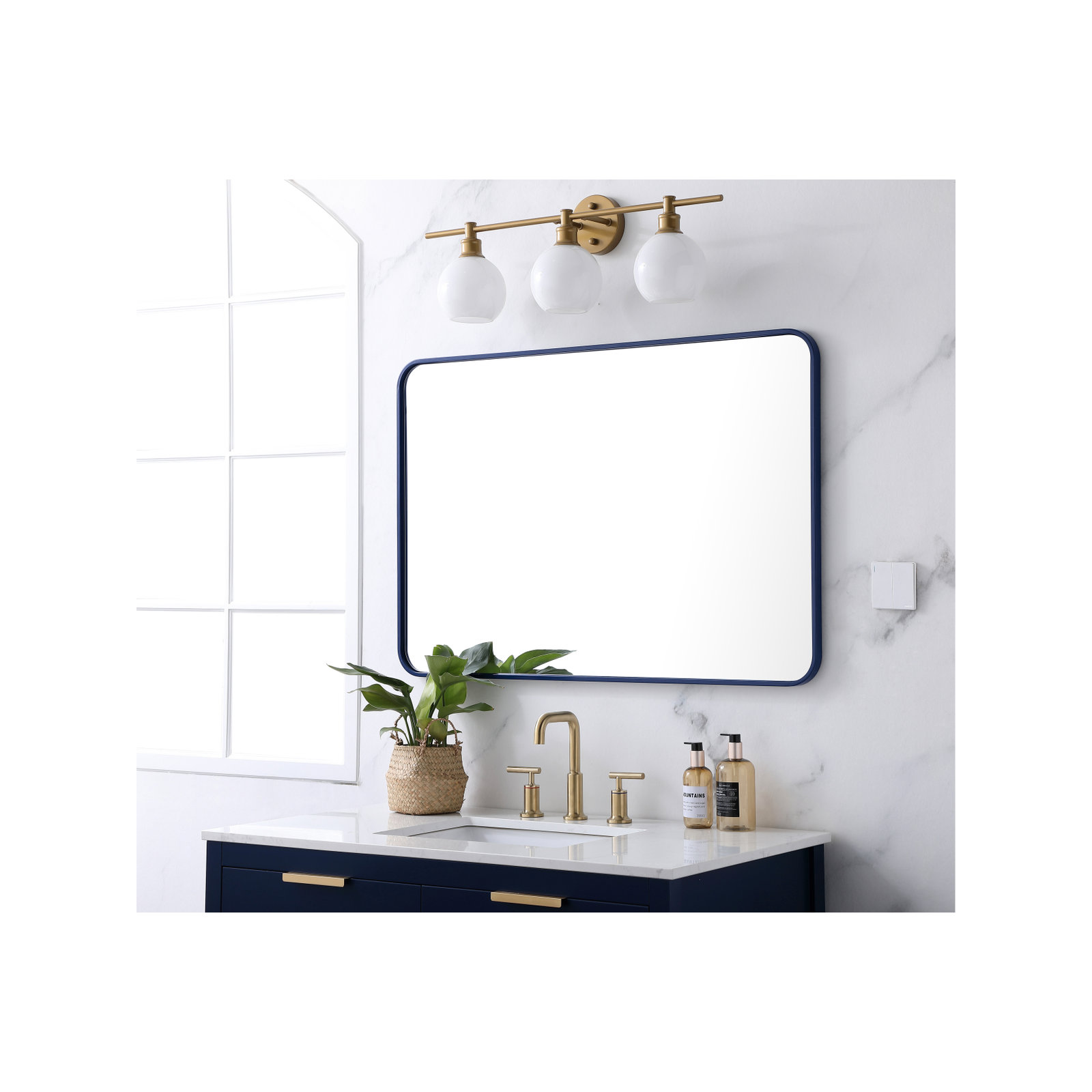 Sabine Metal Rounded Rectangle Wall Mirror, White, 40" x 27"