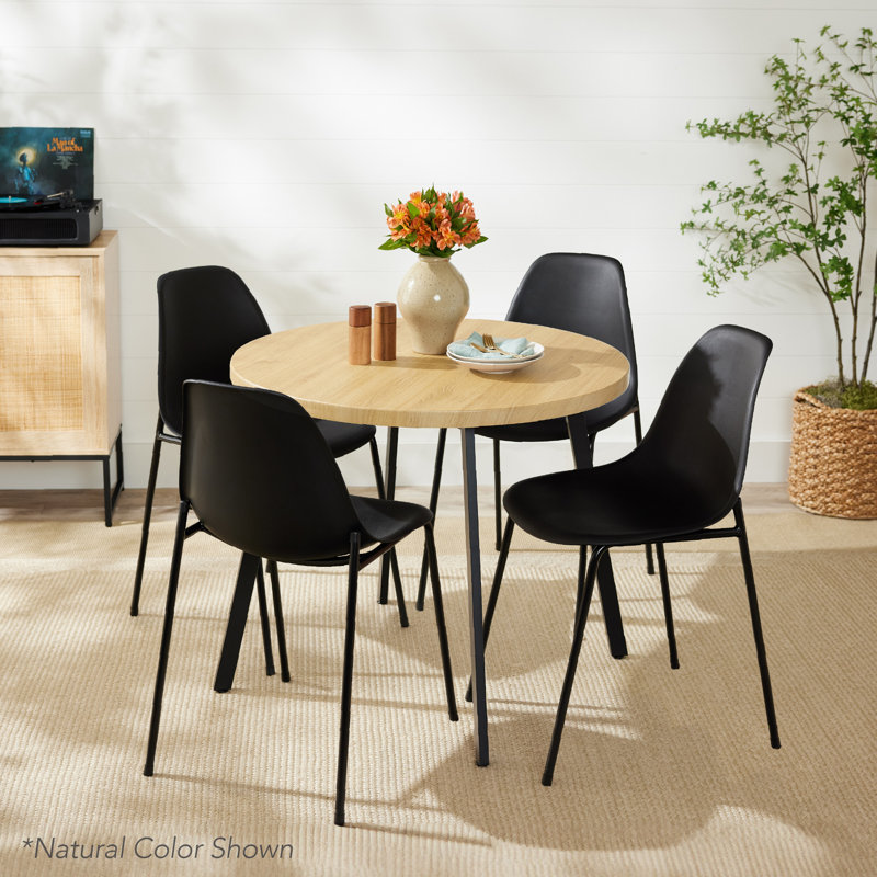 35.5" Round Black MDF Mid-Century Modern Dining Table