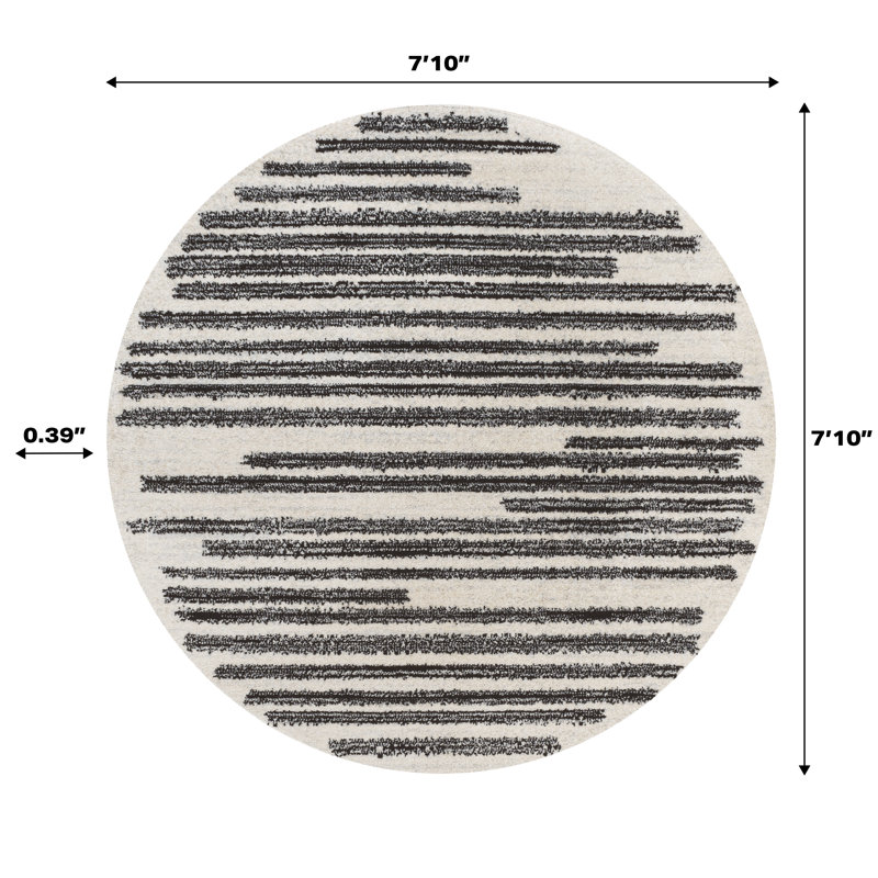 Tapis crème / noir Augie, Rond 7 pi 10 po
