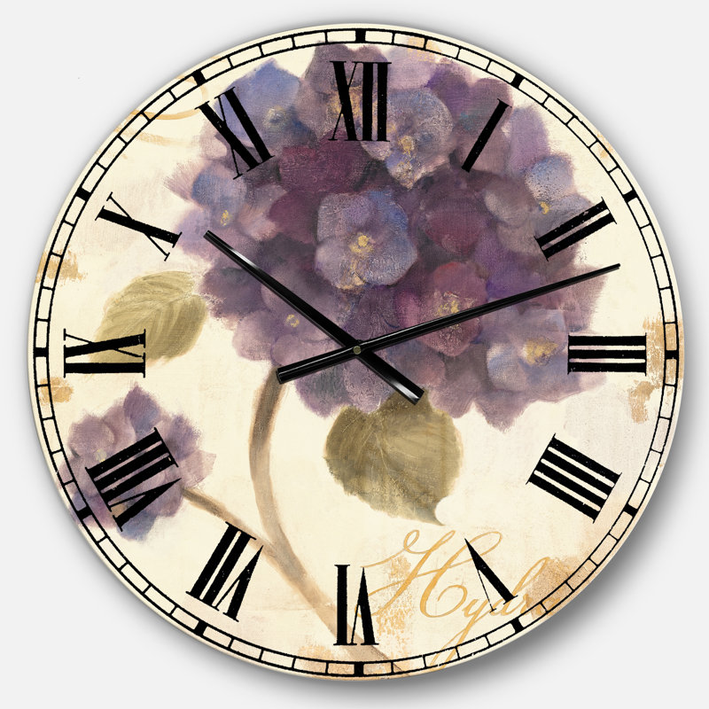 Horloge murale Abondant Hydrangea Flower II - Farmhouse, Moyen, Mauve