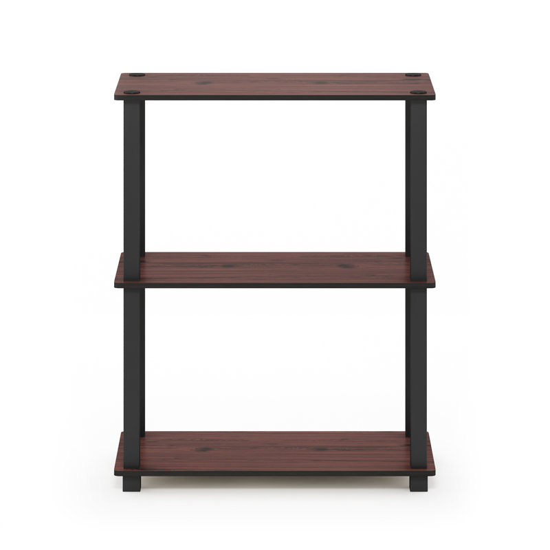 Étagère bibliothèque Decorius, Cerisier foncé / tube carré noir, (Quatre tablettes) 110 cm (H) x 60 cm (L) x 29,5 c