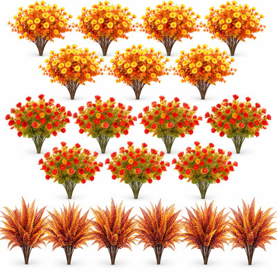 Lot de 20 fleurs et fougères artificielles d'automne pour la décoration intérieure et extérieure