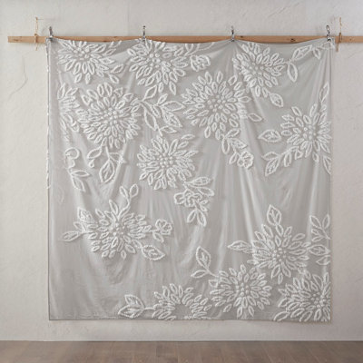 King/ King Cotton Chenille Duvet Cover - White Floral Warm Grey Background Bedroom 3 Piece