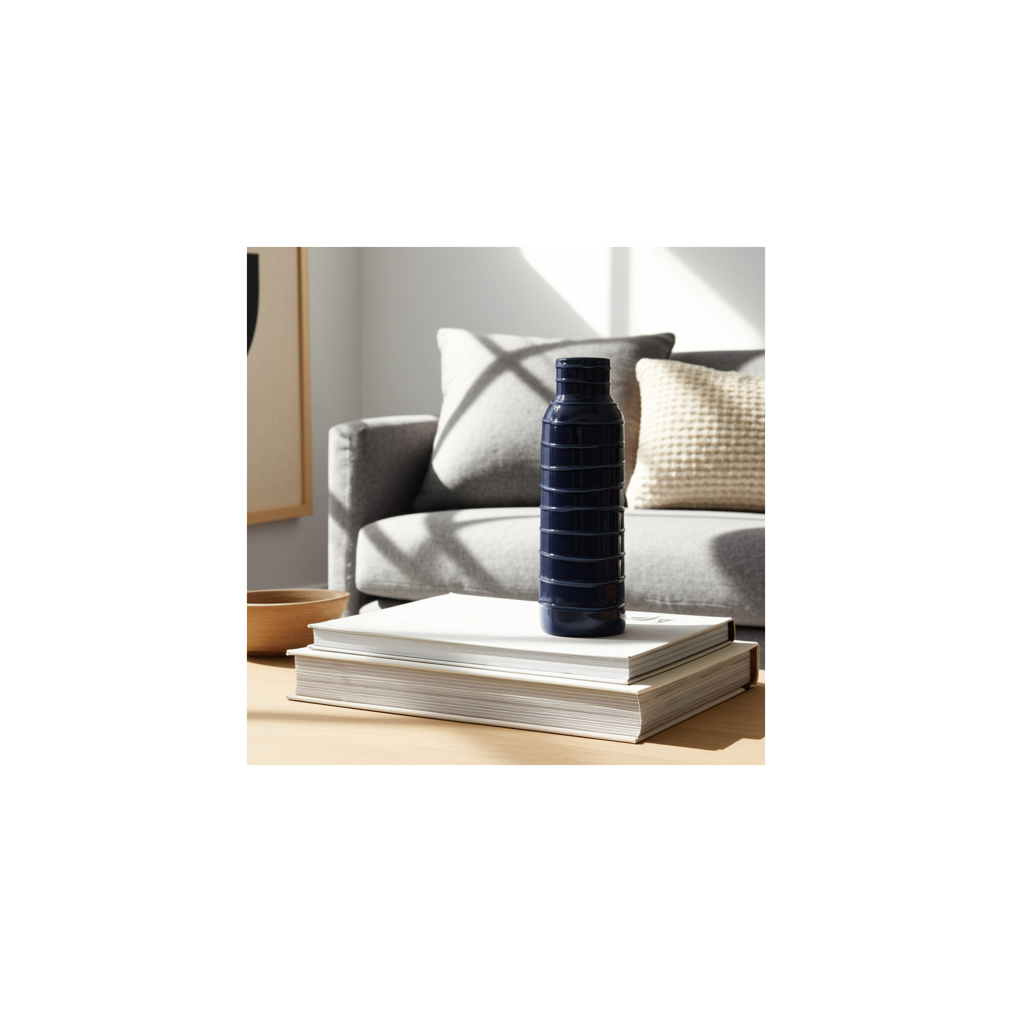 Sagebrook Home Rachael Modern Ceramic Contemporary Table Accent Cylinder Vase, Navy, 17" H x 5" W x 5" D