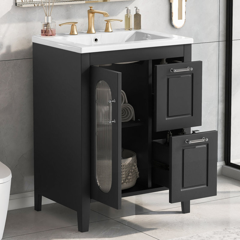 Meuble-lavabo 24 po avec lavabo, Noir