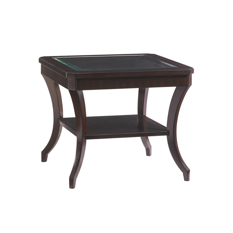 Hillcrest Square Brown Wood and Glass Lamp Table