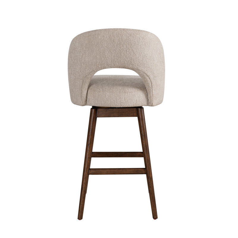 Cy Solid Wood Upholstered Counter Height Or Bar Height Swivel Barstool With Fabric Seat - Set Of 4, Brown