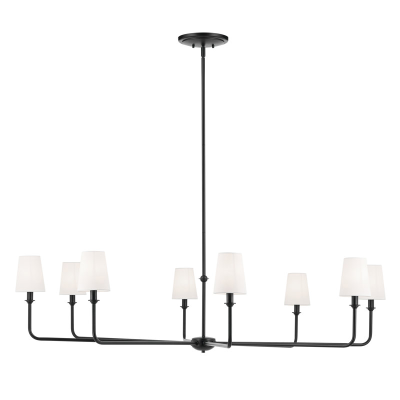 52" XL 8-Light Round Chandelier with White Linen Shade, Satin Black