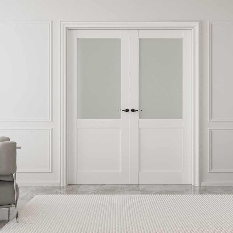 French Doors Half Glass Prefinish Interior Pantry Door Solid Core Double Door With Hardware Kit / Handles, 64" x 80"