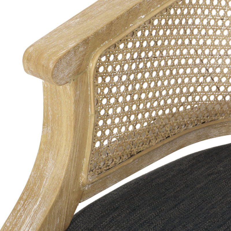 Chaise d'appoint classique avec sangle de canne et base rembourrée élégante, Gris anthracite