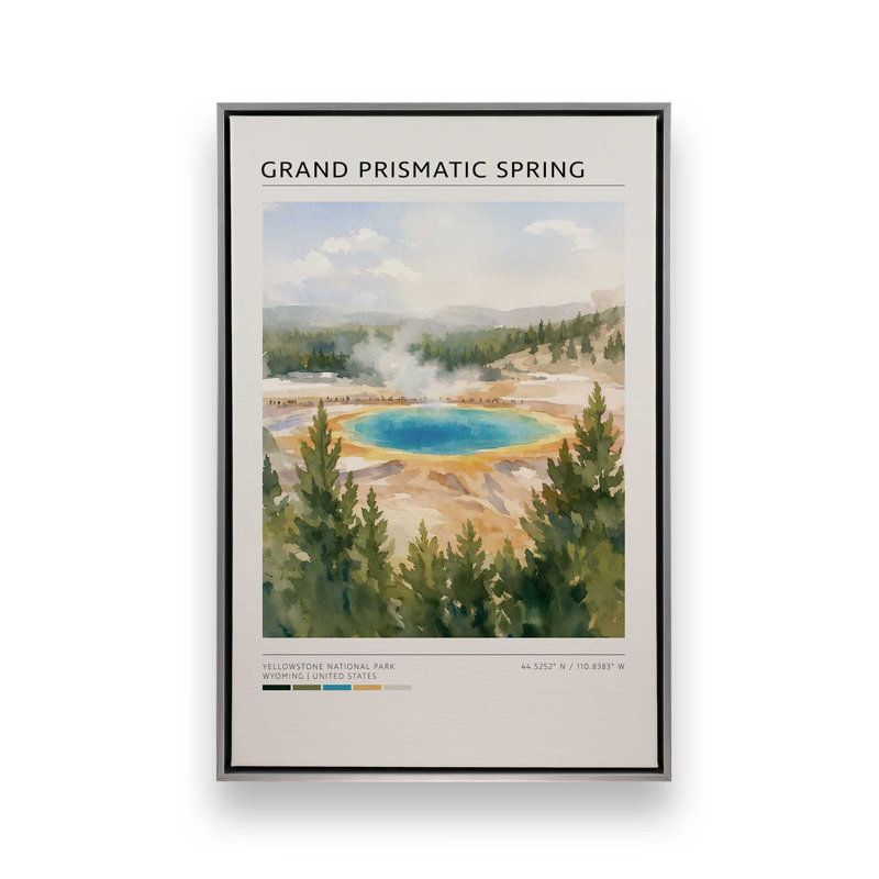 «Grand Prismatic Spring», reproduction d'art sur toile Yellowstone, 12 po x 18 po, Cadre flottant en chrome poli