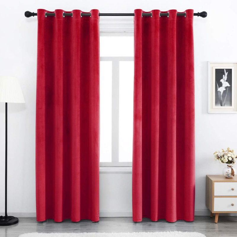 Velvet Blackout Curtain Pair, 52" W x 120" L, Red