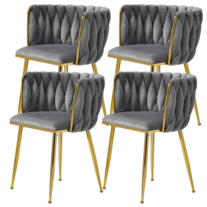 Chaise d'appoint rembourrée en velours Evanni, Gris, 4