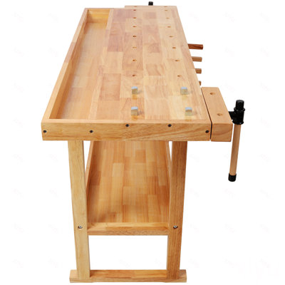 Établi en bois 55 po, banc de travail en bois robuste avec poignée réglable, table de travail du bois avec capacité de charge de 300 lb avec rangement pour garage, atelier, rangement à la maison