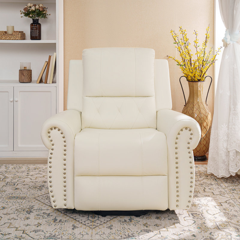 Oversized Air Leather Power Lift Recliner Chair with Footrest, Cream