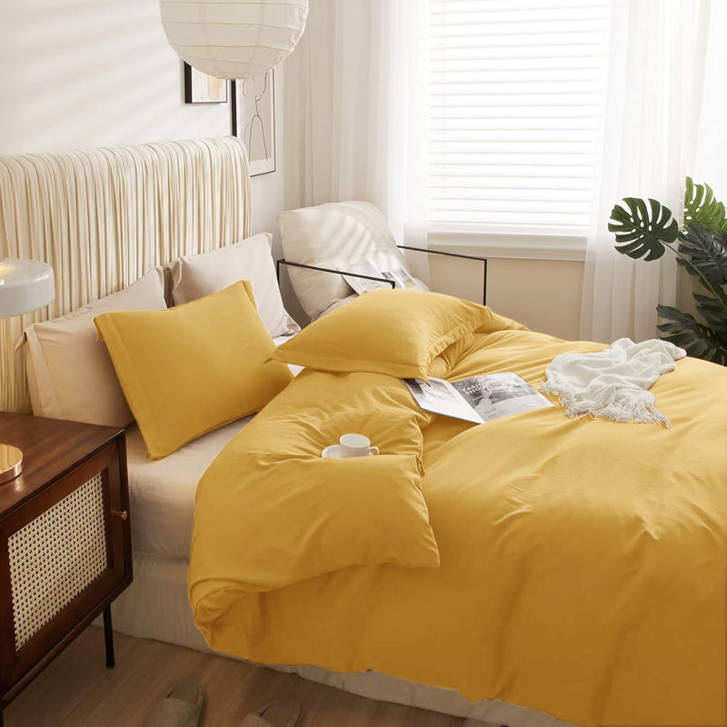 Ultra Soft 3-Piece Dyed Duvet Cover Set With Pillowcases, Ochre, Double Duvet Cover + 2 Standard Pillowcases