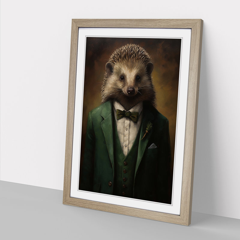 Hedgehog in a Suit Painting No.3 - Framed Print, Oak, 64cm H x 46cm W x 2cm D