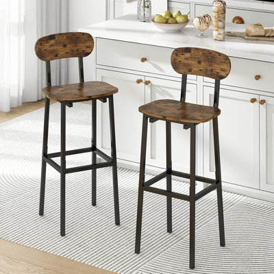 Set Of 2 Modern Industrial Counter Height Bar Stools With Backrest And Footrest, Rustic Brown
