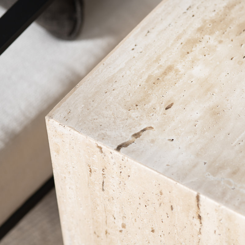Square Travertine Stone Accent_End Table