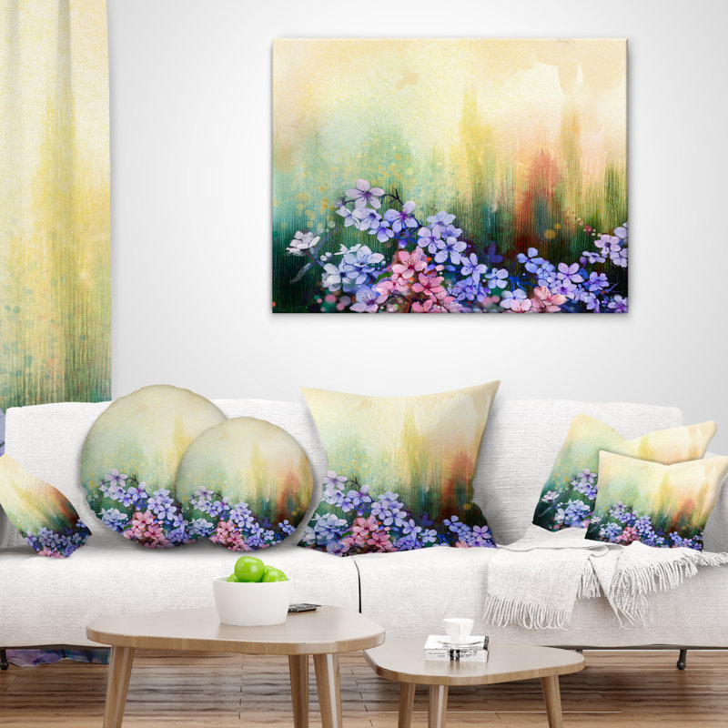 Fleurs de sakura roses de couleur douce - coussin à imprimé floral, 18 po x 18 po, Coussin décoratif
