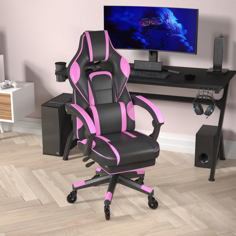 Kaysten Office Gaming Chair with Skater Wheels & Reclining Arms, Black/Purple