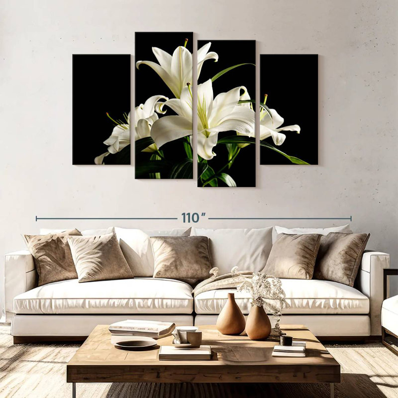 Fleurs de lys blanc Harnek, H 54 po x l 84 po