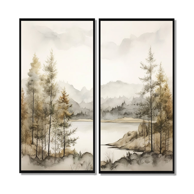 Paysage moderne scandinave silencieux III - Paysages, décoration murale moderne-scandinave, H 32 po x l 32 po, Noir
