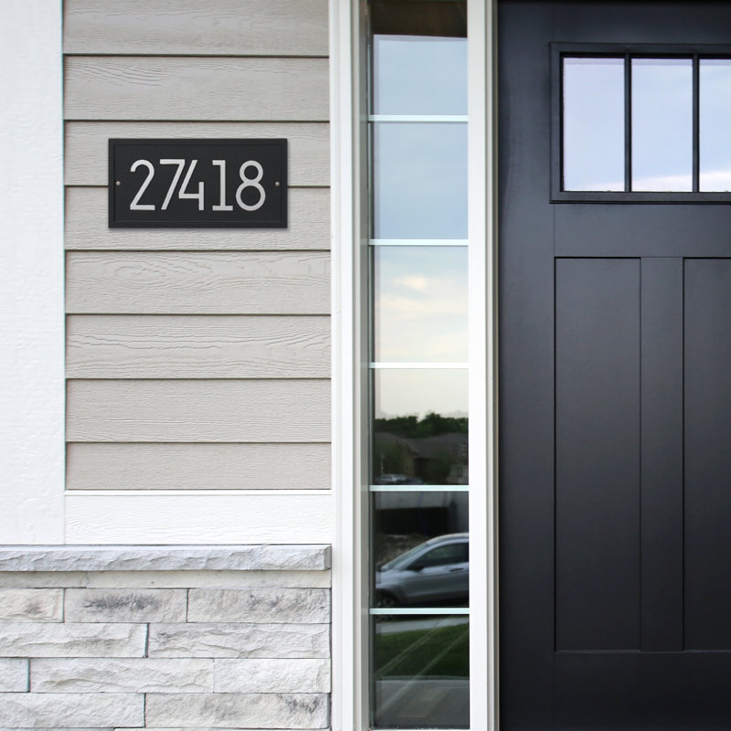 Rectangle Modern Personalized 1-Line Wall Address Plaque, Black/Silver, Yes