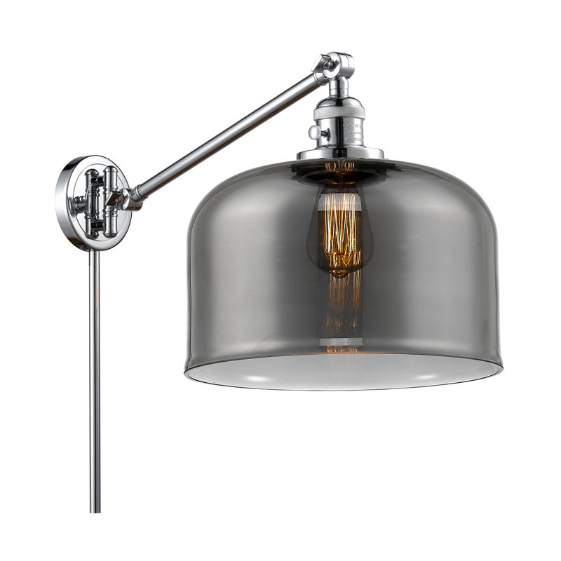Bell - bras pivotant 1 lumière 12 po, Chrome poli, Plaqué couleur fumée, Ampoule incandescente rétro 60 watts