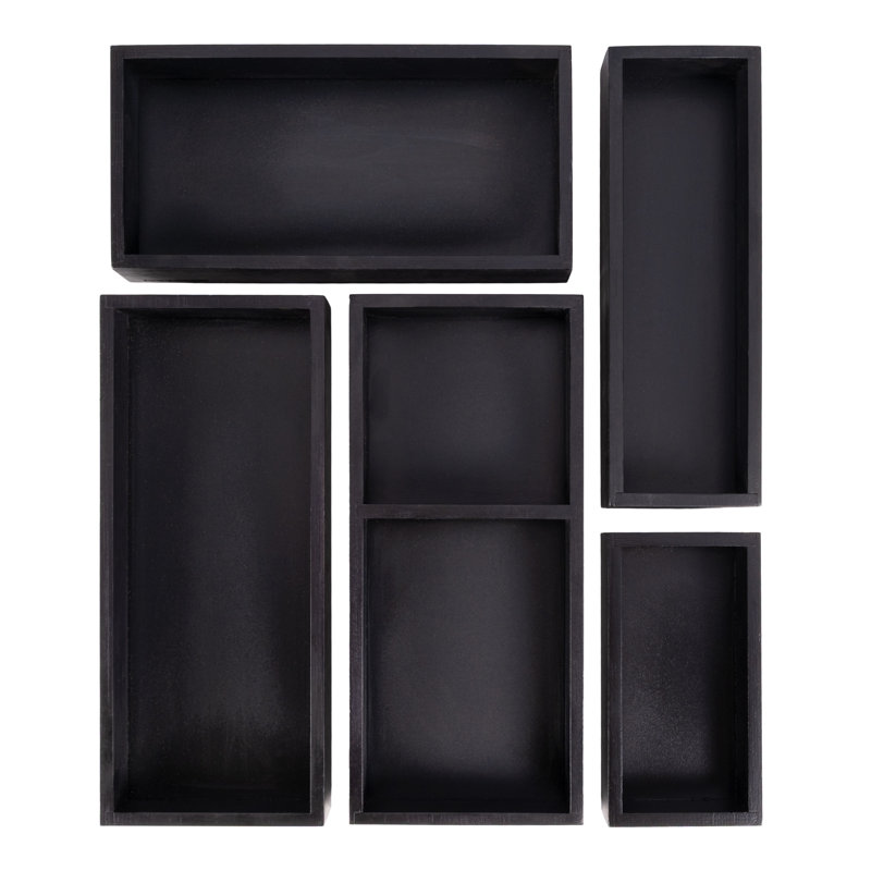 Eldora Handcrafted 5-Piece Multi-Use Individual Bamboo Kitchen Drawer Organizer Boxes, Natural, Black