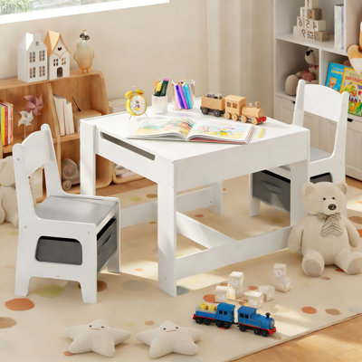 Multi-Functional 3-Piece Kids Activity Table & Chair Set With Removable Top, Built-In Storage Drawers & Open Shelf – Ideal For Playing, Drawing, Eatin by 17 Stories