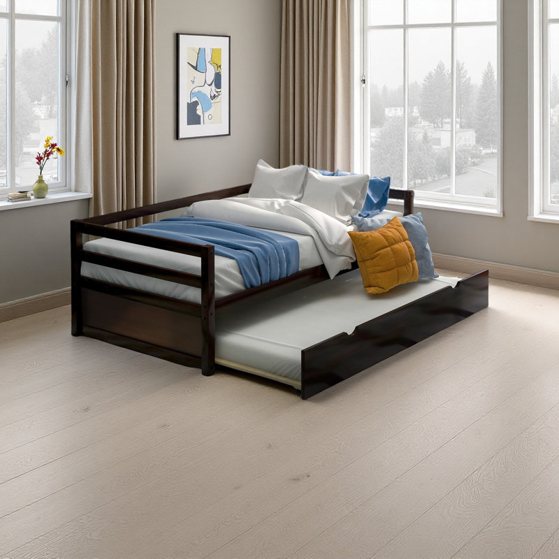 Lit de jour avec base de lit gigogne, taille simple, Espresso