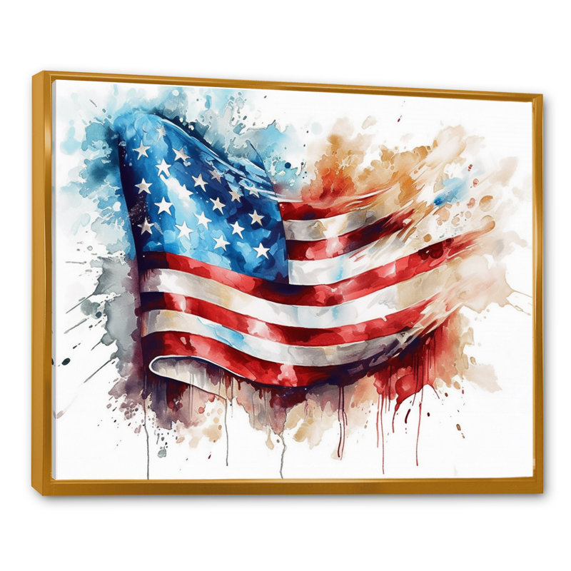«Waving American Flag», reproduction sur toile, H 12 po x l 20 po, Cadre flottant doré