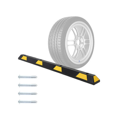 72" Heavy-Duty Rubber Wheel Stop, 55,000 Lbs Parking Curb Reflective Stripes & Pre-Drilled Holes, Yellow Trapezoid 1PCS