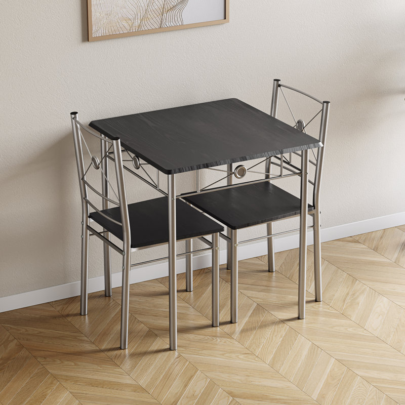 Nyvaeh 2 - Person Dining Set, Silver, Black